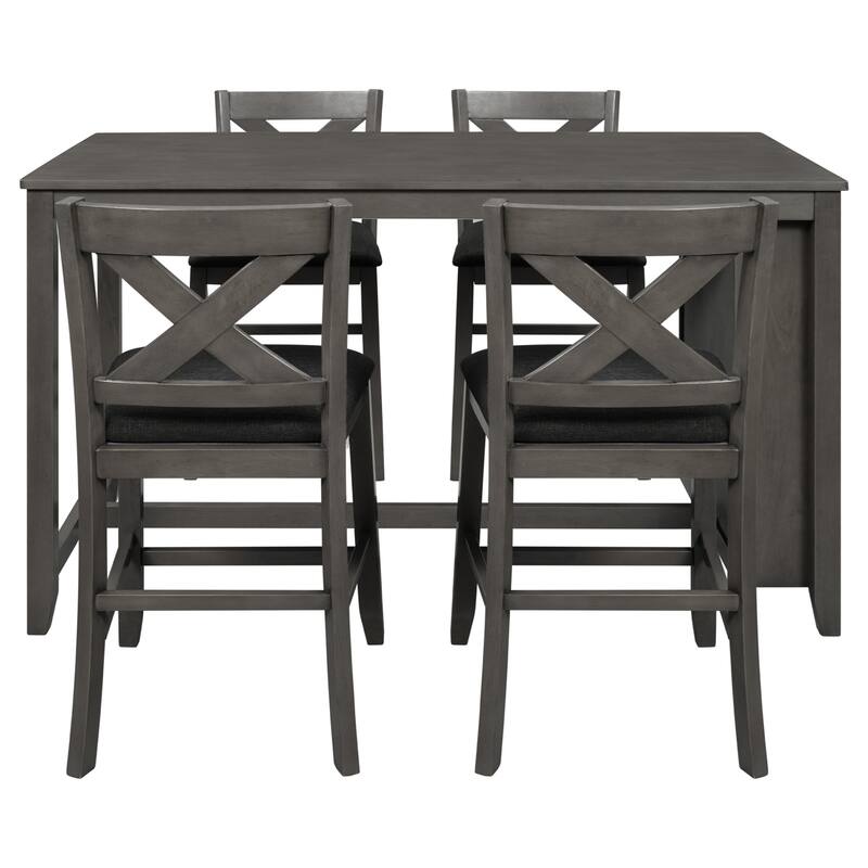 5 Pieces Counter Height Dining Room Wooden Bar Table Set with 4 Chairs