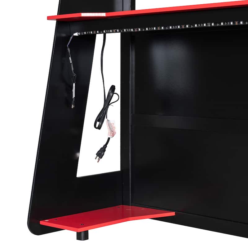 Full Size Gaming Loft Bed Station with Desk, Storage Shelves & RGB LED Lights