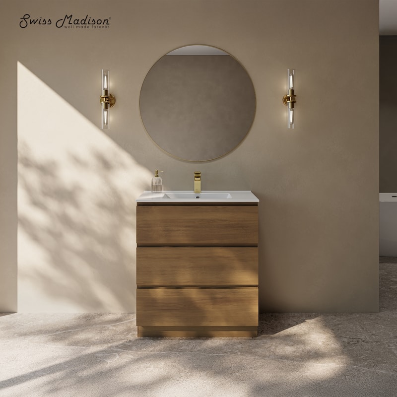 Liberte 30" Freestanding Bathroom Vanity In Brown Oak With Sink Top - 30