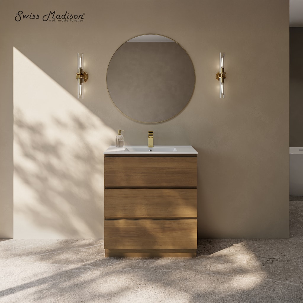 Liberte 30" Freestanding Bathroom Vanity In Brown Oak With Sink Top - 30