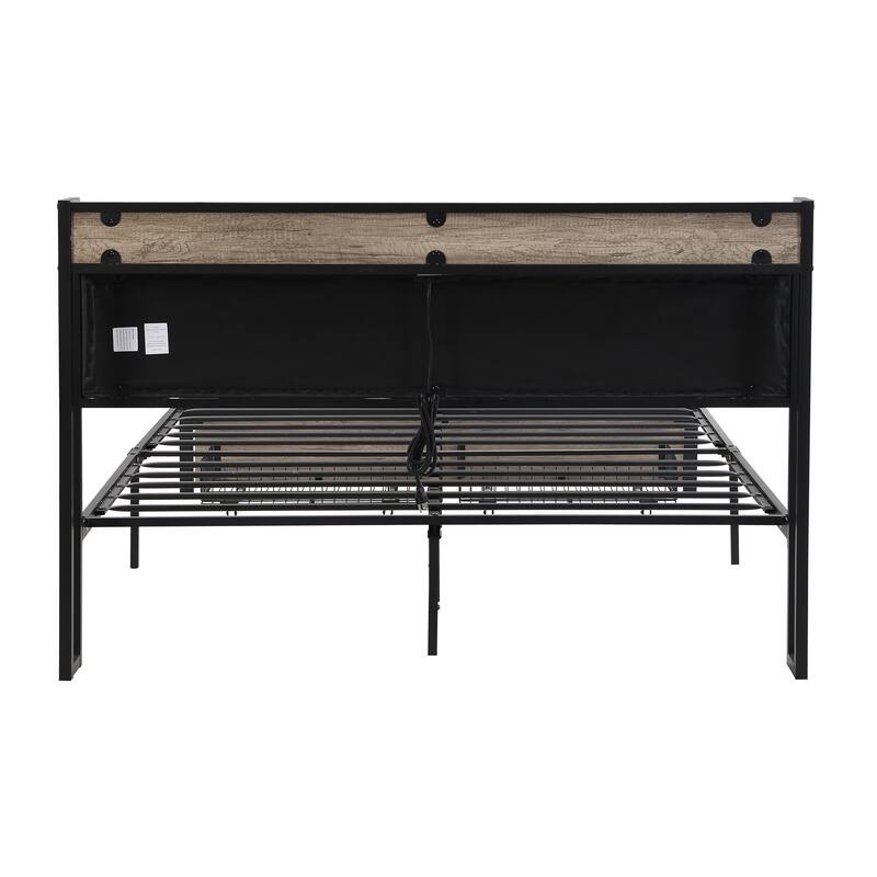 Full Size Metal Platform Bed with Storage