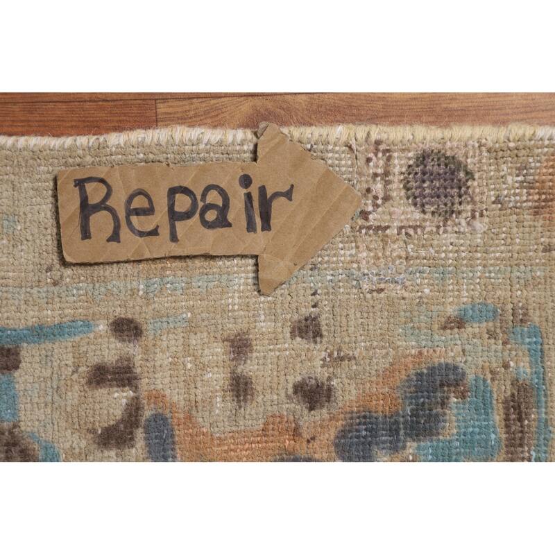 Light Blue Distressed Tabriz Persian Antique Rug Handmade Wool Carpet - 10'2" x 13'2"