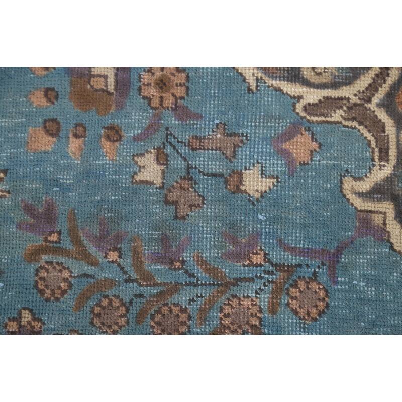 Over-Dyed Blue Tabriz Persian Vintage Rug Hand-Knotted Wool Carpet - 6'6"x 10'0"
