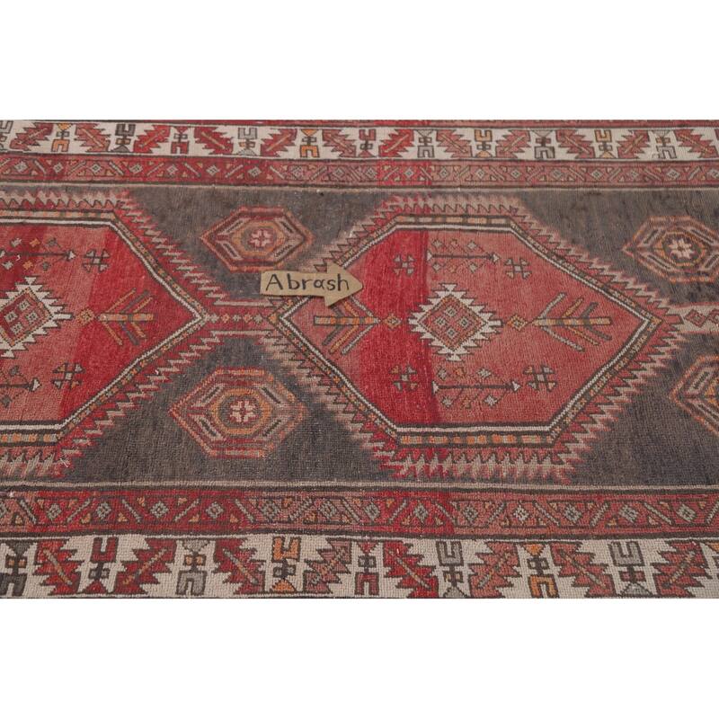 Hand Knotted Oriental 100% Wool Carpet Traditional Geometric Greys & Charcoal Ardebil Runner Rug - 12' 9'' X 3' 7''