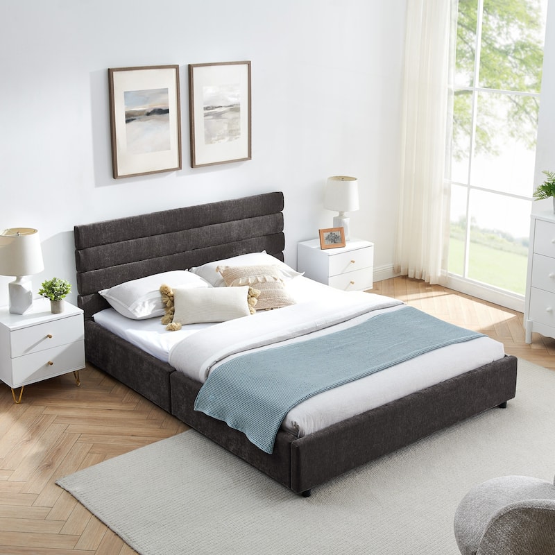 Comfortable Queen-Size Upholstered Bed with Practical Drawers - DARK GREY