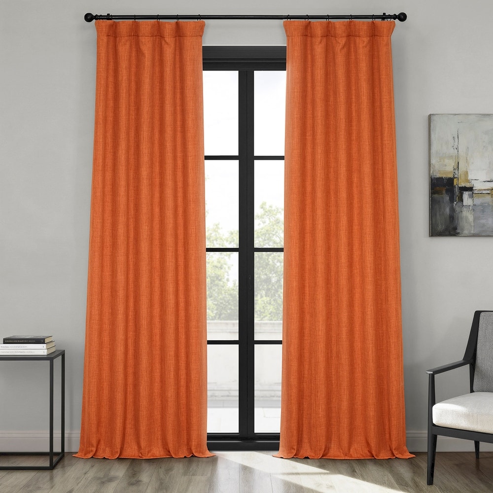 Exclusive Fabrics Textured Faux Linen Room Darkening Curtains for Bedroom & Living Room Curtains (1 Panel)