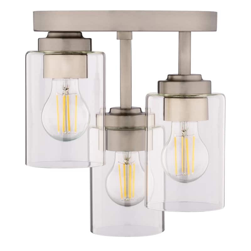 Park Ridge 3-Light Semi Flush Mount Lighting Fixture, Clear Cylinder Glass Shade Low Ceilings, Hallway, Kitchen