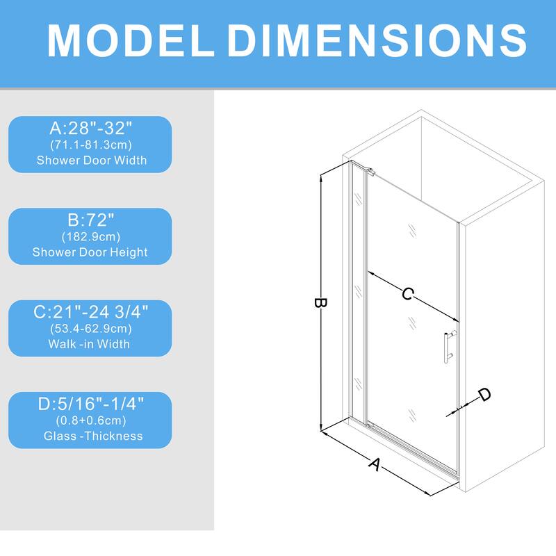 Semi-Frameless Left and Right Opening Universal Pivot Shower Door