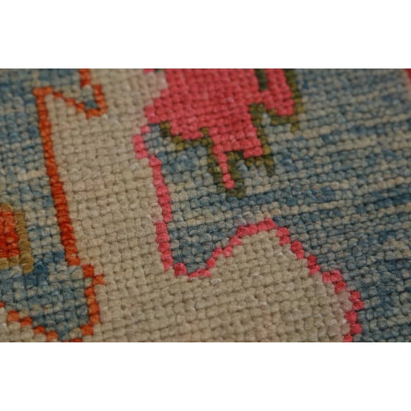 Hand Knotted Oriental 100% Wool Carpet Transitional Floral Navy Blue & Blues Oushak Runner Rug - 12' 8'' X 2' 11''