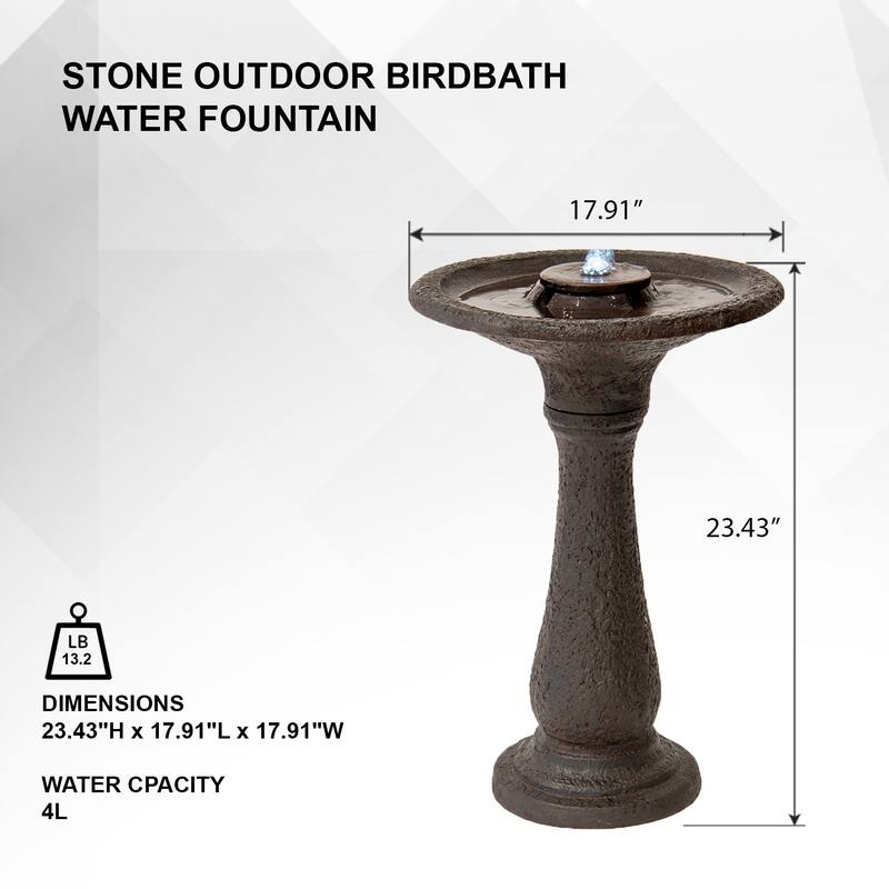 XBrand 23.43"H Tiered Freestanding Classic Bird Bath Outdoor Water Fountain w/ Auto Shut-Off Pump, Dark Brown