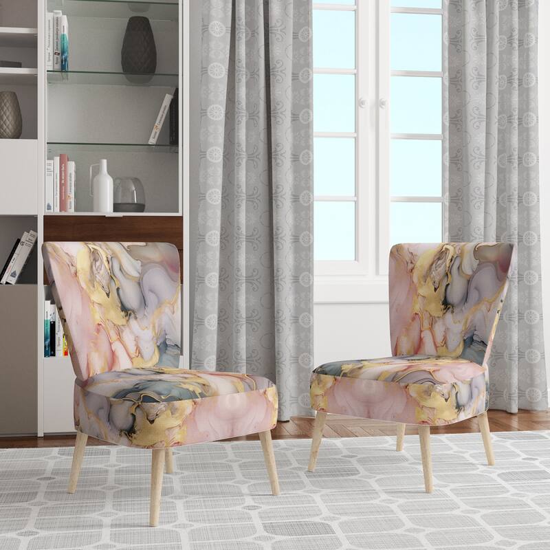 Designart "Segment Layers of Marbled Rock" Upholstered Fractals Accent Chair and Arm Chair - Side Chair - Grey & Pink