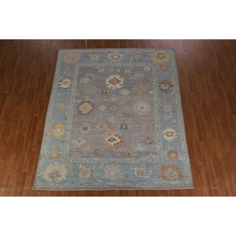Hand Knotted Oriental 100% Wool Carpet Transitional All-Over Purples Oushak Area Rug - 9' 6'' X 8' 0''