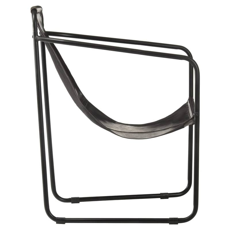 vidaXL Relaxing Armchair Black Real Leather - 23.2" x 23.6" x 31.9"