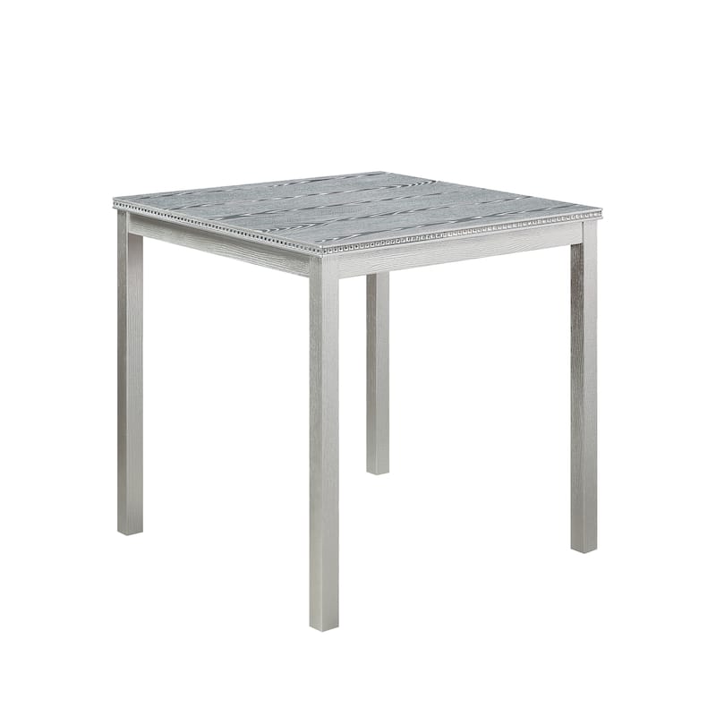 Counter Height Dining Table Chairs Set with Crystal Decorative Table Edge Wooden Square Table with 4 Dining Chairs, 5 Piece