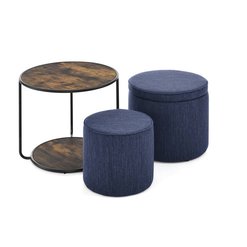 Roomfitters Ottoman Table Set with Drum Stool and Hidden Storage, Multi-Functional Combination Accent Furniture