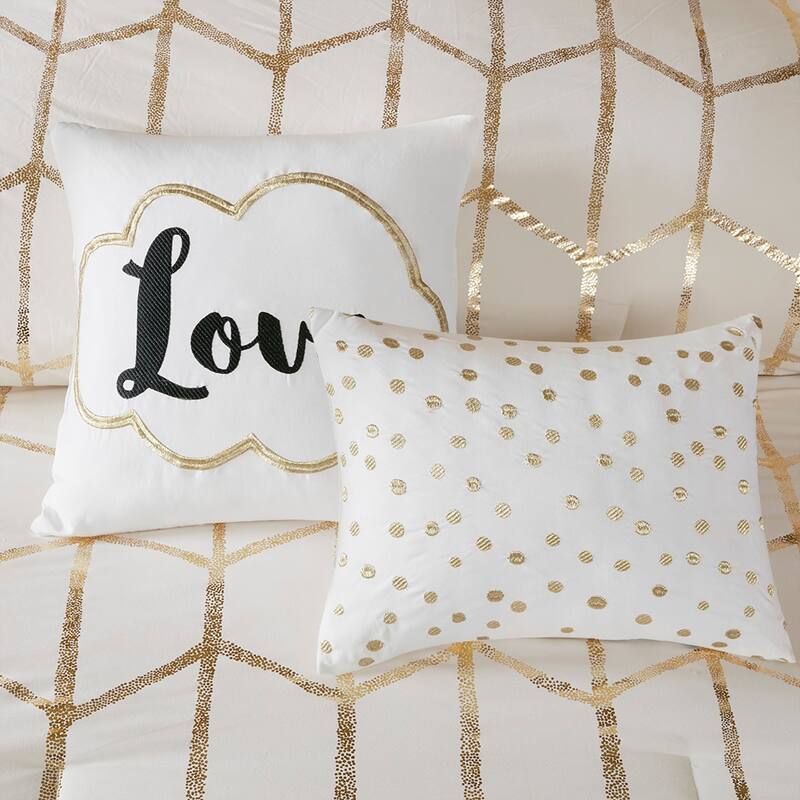GDF Studio - Raina Metallic Printed Comforter Set with Decorative Pillows