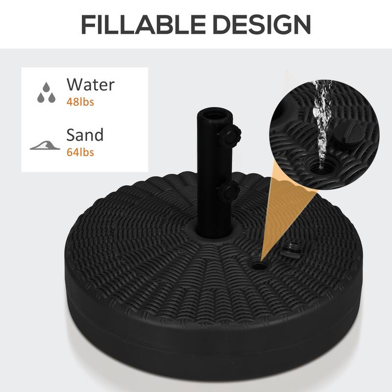 Outsunny 64 lbs. Fillable Umbrella Base with Steel Umbrella Holder, Round Umbrella Stand for 1.5" or 2" Umbrella Poles