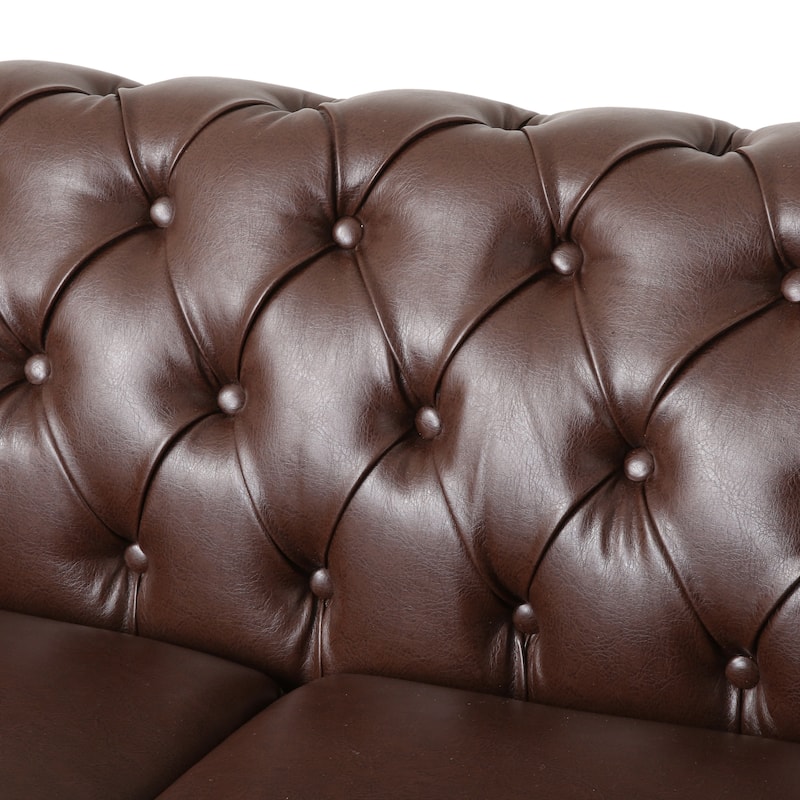 Roomfitters Comfy 3-Seat Sofa with Wooden Legs, Retro Upholstered Couch for Living Room and Study