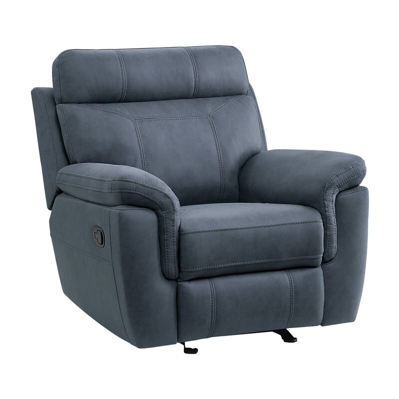 Clif 38 Inch Manual Glider Reclining Accent Chair, Blue Microfiber, Wood
