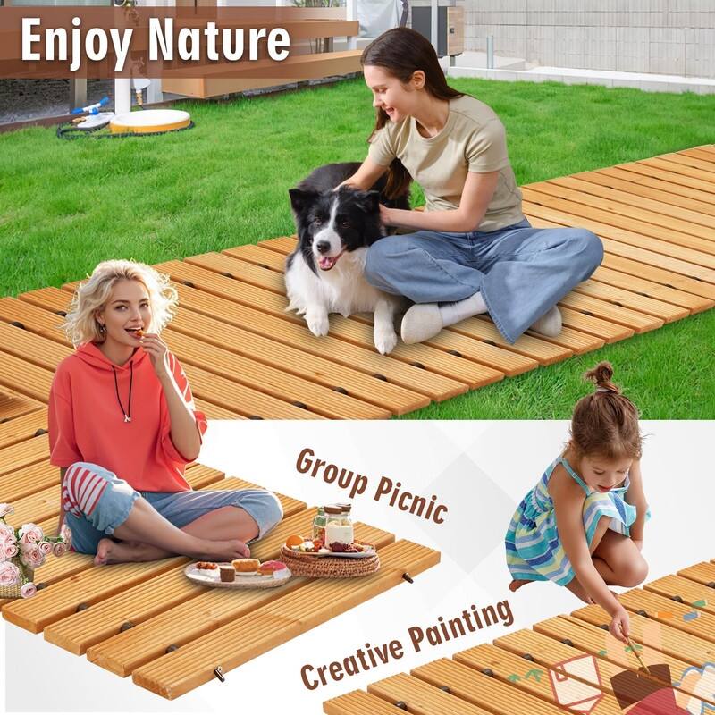 8FT Wooden Garden Pathway,Outdoor Roll Out Decorative Straight Walkway