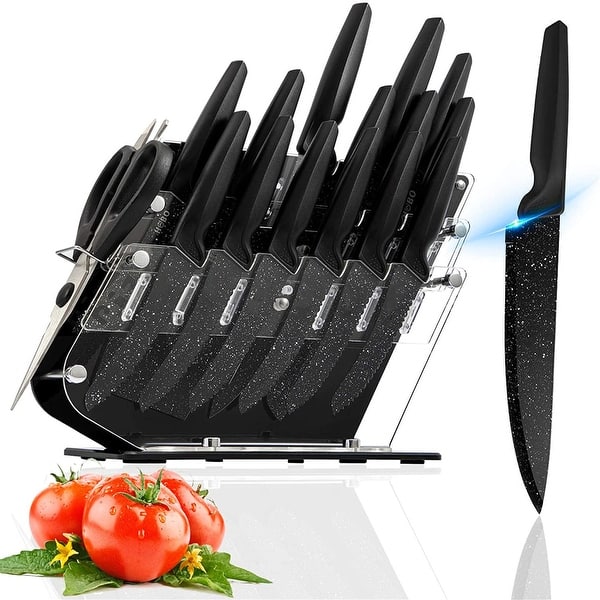 9-Pieces Black Sharp Non-Stick Coated Chef Knives Block Set - Bed