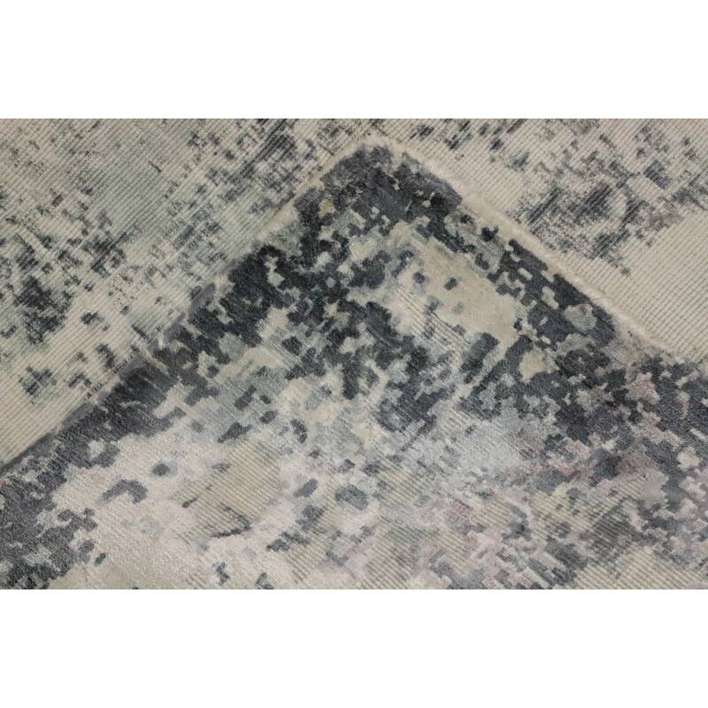 Hand Knotted Oriental Viscose Silk Carpet Modern All-Over Greys & Charcoal Abstract Area Rug - 8' 2'' X 5' 7''