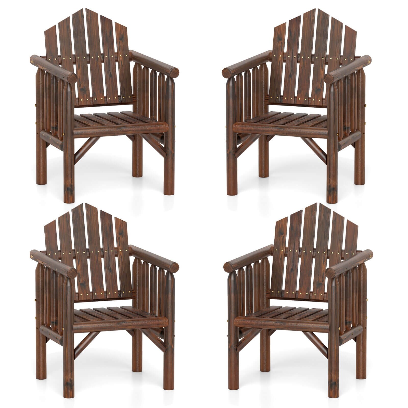 1/2/4pcs Outdoor Wooden Patio Dining Chair w/Armrests & High Backrest