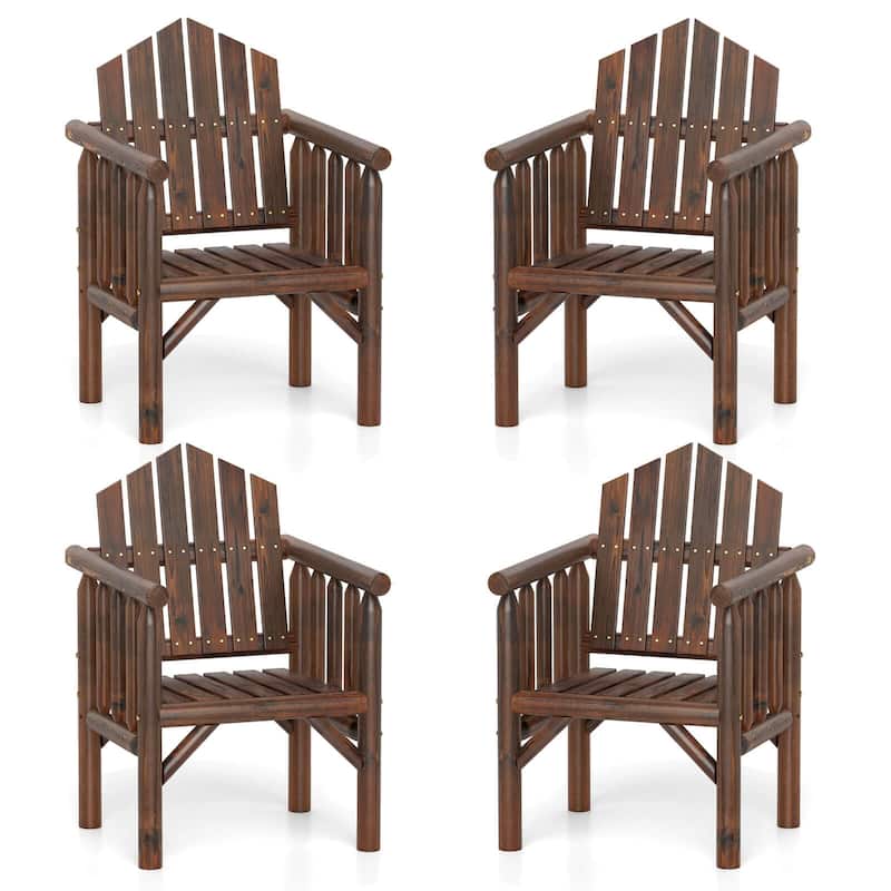 Costway 1/2/4 PCS Outdoor Wood Armchair with Armrests and Reclined - See Details - Brown-4 PCS - Set of 4
