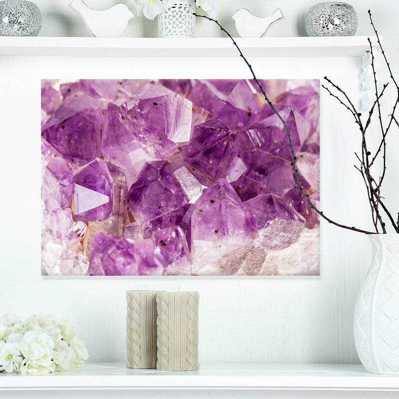 Designart "Purple Amethyst Macro" Abstract Canvas Wall Art Print - 20 in. wide x 12 in. high - 1 Panel