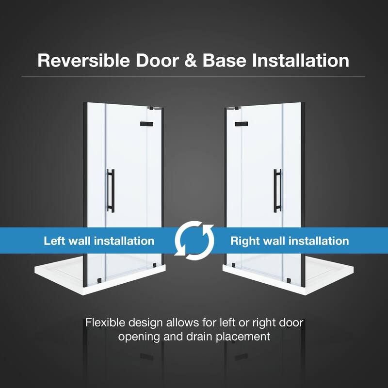 OVE Tampa Alcove Frameless Pivot Hinge Shower Door Kit with Base Pan, 2025
