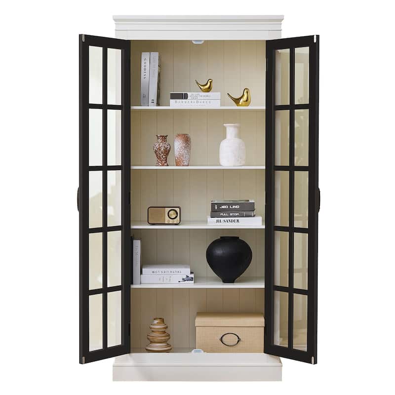 71.2"Tall Display Cabinet with Glass Doors, Rustic Style China Cabinet, Curio Cabinet for Collectibles Figures Trophies