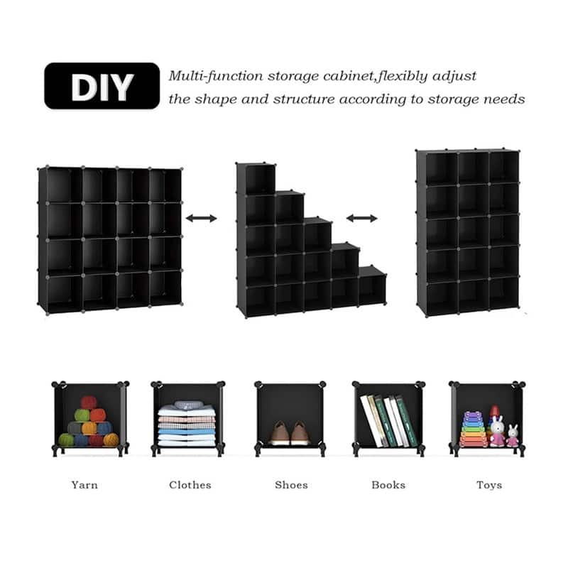 14 Cube Stackable Shoe Rack Organizer DIY Plastic Shoe Storage Cabinet - N/A