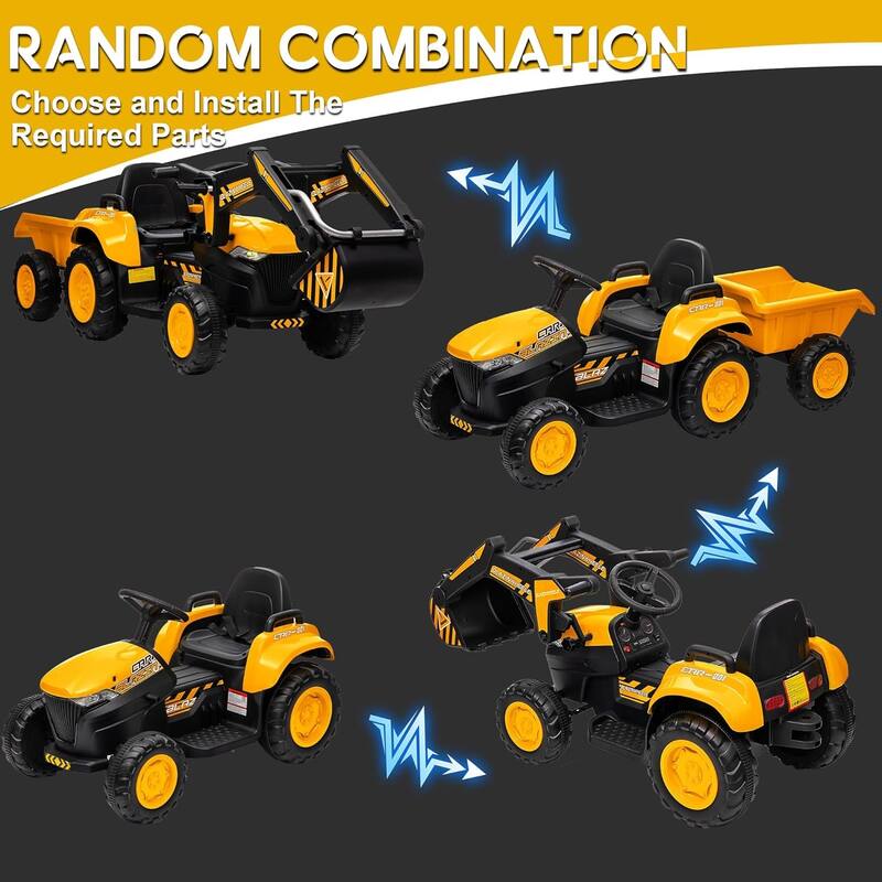 12V Kids 3 in 1 Ride on Excavator & Tractor with Detachable Trailer