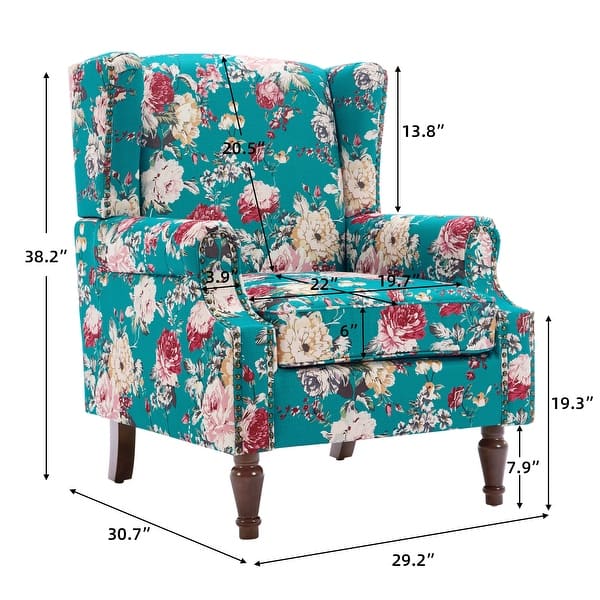 dimension image slide 0 of 8, 2 Set Transitional Patterned Wingback Accent Chairs with NailHead