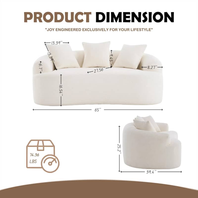 30D Chenille No-Assembly Compact Curved Loveseat Full Compression Sponge Sofa