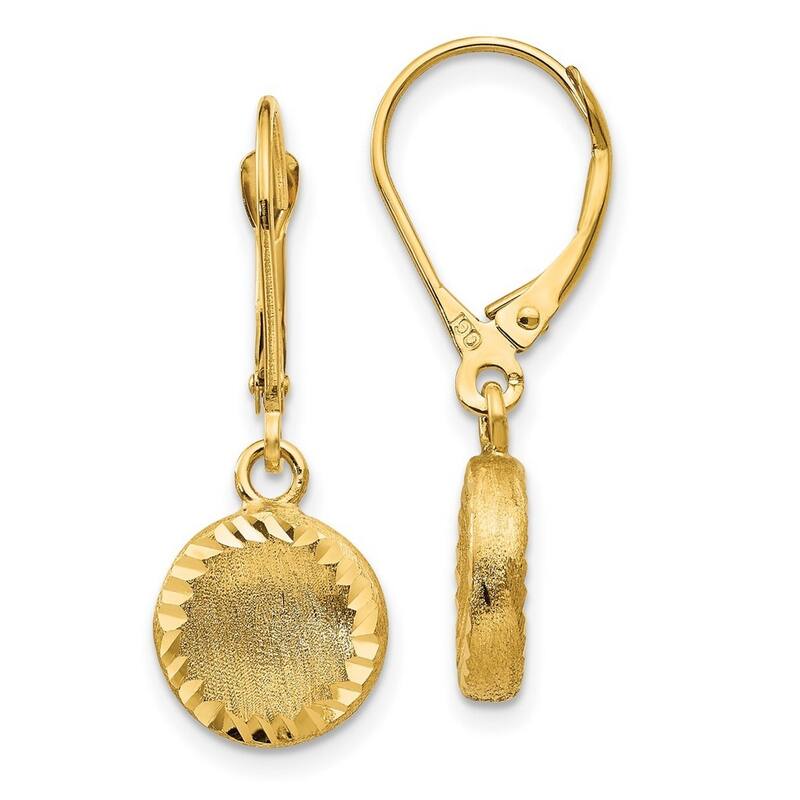 Curata 14k Yellow Gold 30x10mm Brushed Sparkle Cut Circle Lever back Earrings
