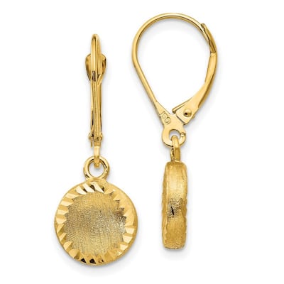 Curata 14k Yellow Gold 30x10mm Brushed Sparkle Cut Circle Lever back Earrings