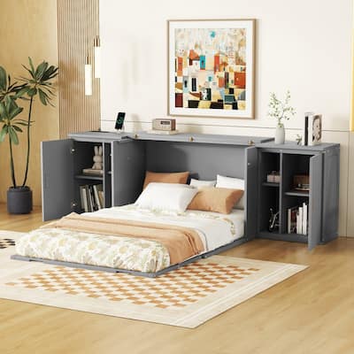 Full Size Murphy Bed with Shelves, Cabinets and USB Ports