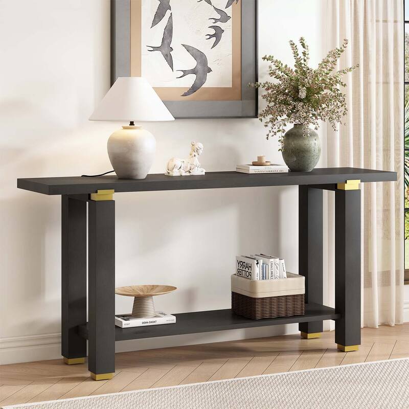Minimalist Console Table with Metal Accents and Practical Built