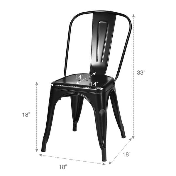 dimension image slide 1 of 2, Set of 4 Dining Side Chair Stackable Bistro Cafe Metal Stool GunBlack - See details