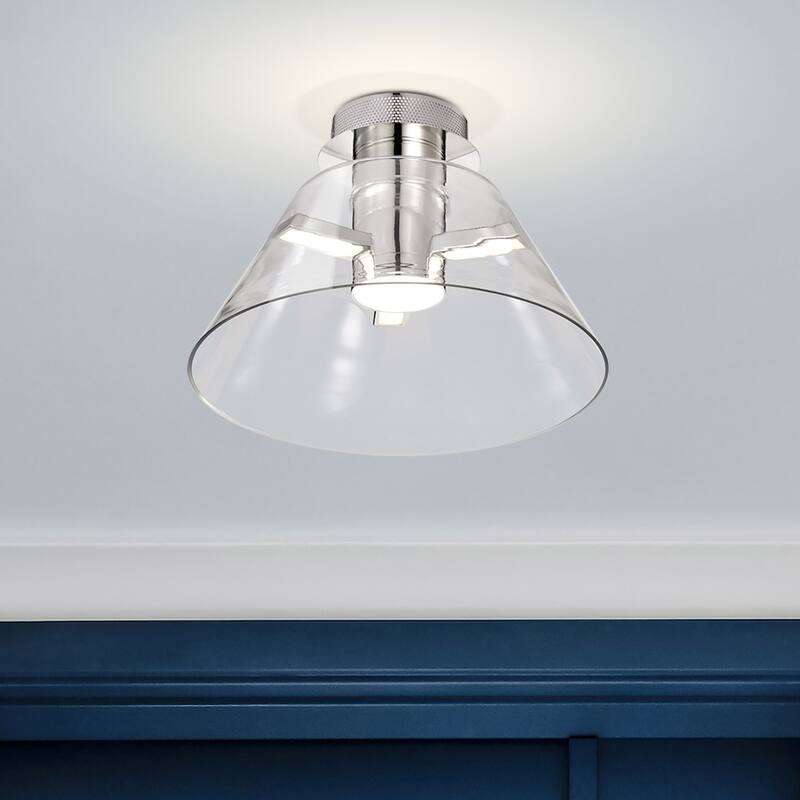 Edmond - 14 Inch LED Semi Flush - Polished Nickel with Clear Glass - Polished Nickel
