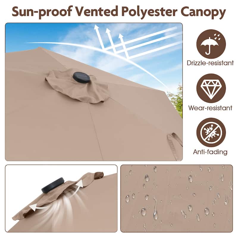 Polyester LED Patio Umbrella with Tilt and Crank Handle