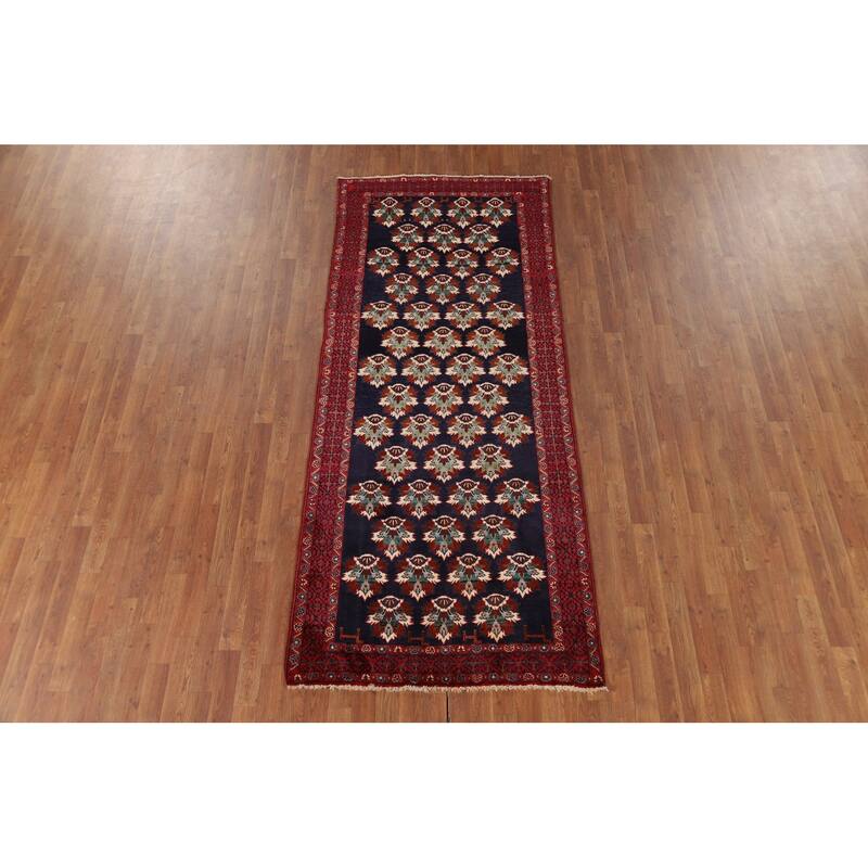 Navy Blue Balouch Persian Runner Rug Hand-Knotted Wool Carpet - 3'9" x 9'0"