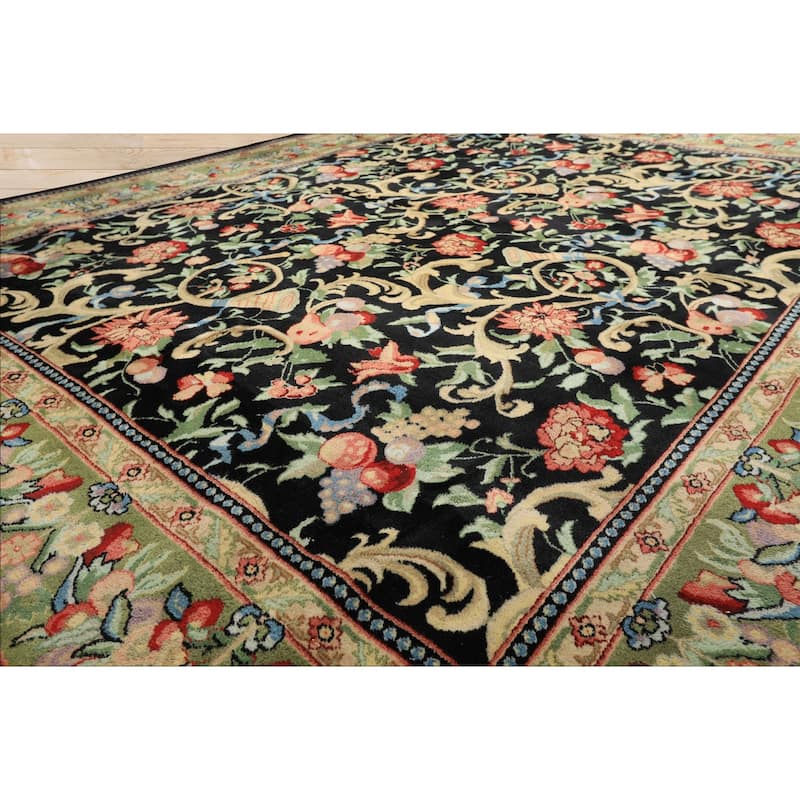 7'10''x9'10'' Hand Knotted Wool Black French Aubusson Savonnerie Asmara Rug - 7' 10'' x 9' 10''