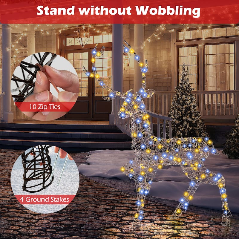 Gymax Christmas 3D Lighted Reindeer Pre-Lit Rattan Buck w/ Large