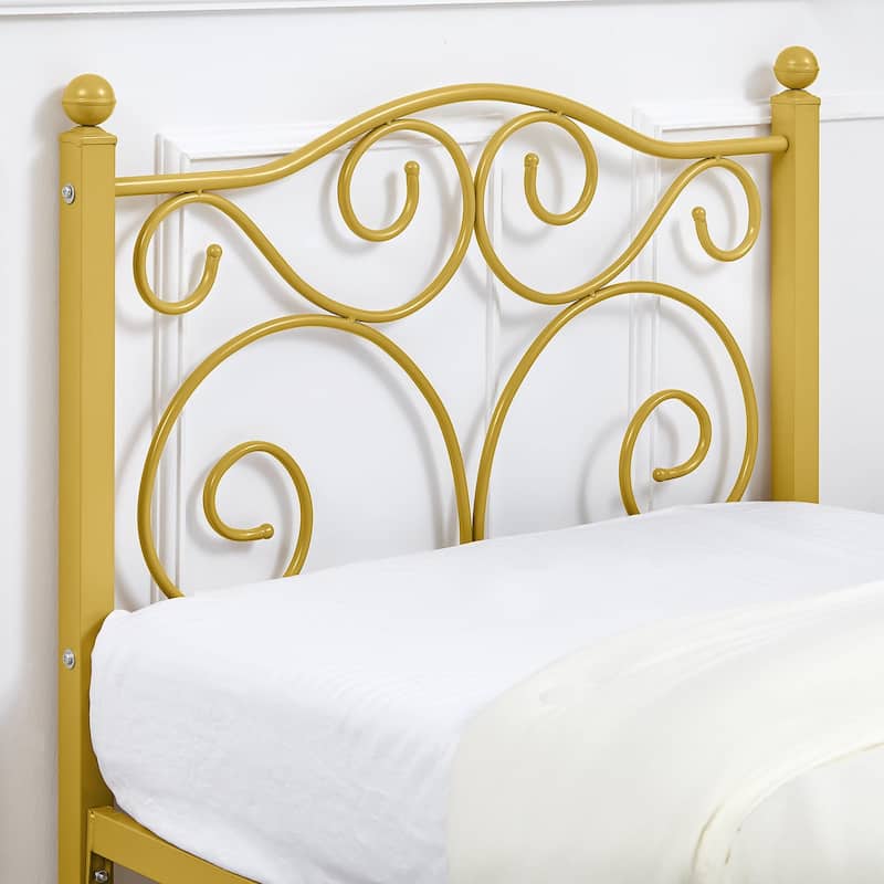 Javlergo Metal Bed Frame with Arched Headboard and Footboard, Heavy Duty Steel Slat Support, No Box Spring Needed