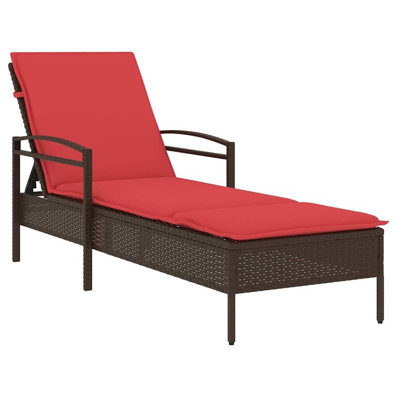vidaXL Sun Lounger with Cushion Daybed Furniture Poly Rattan Brown/Gray/Black - 24.8" x 78.7" x 24.4"/28.3"/31.9"
