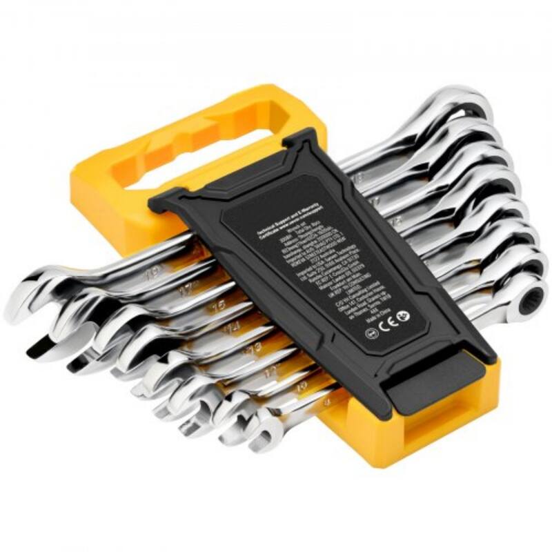 8-Piece Chrome Vanadium Steel Combination Wrench Set with Organizer Rack - 9.3 x 8 x 1.5 in