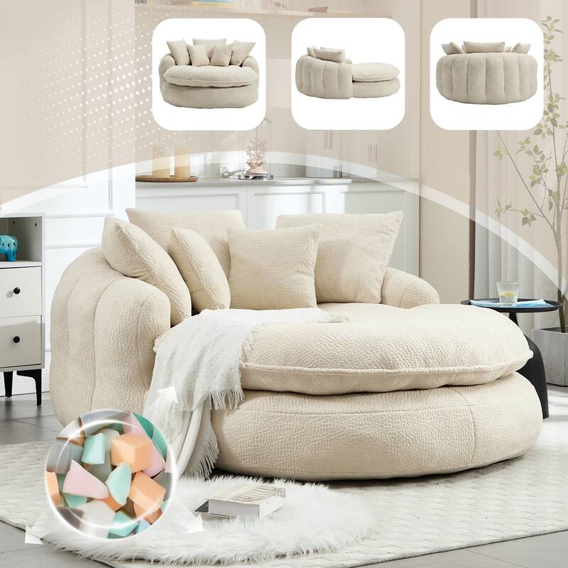 Oversized Chenille Single Sofa Chair / Oval Upholstered Bean Bag Sofa / Living Room Lazy Floor Sofa Chaise Lounges Cloud Couch