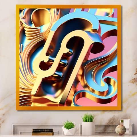 Designart "Pastel And Gold Abstract Music" Entertainment Framed Art Print